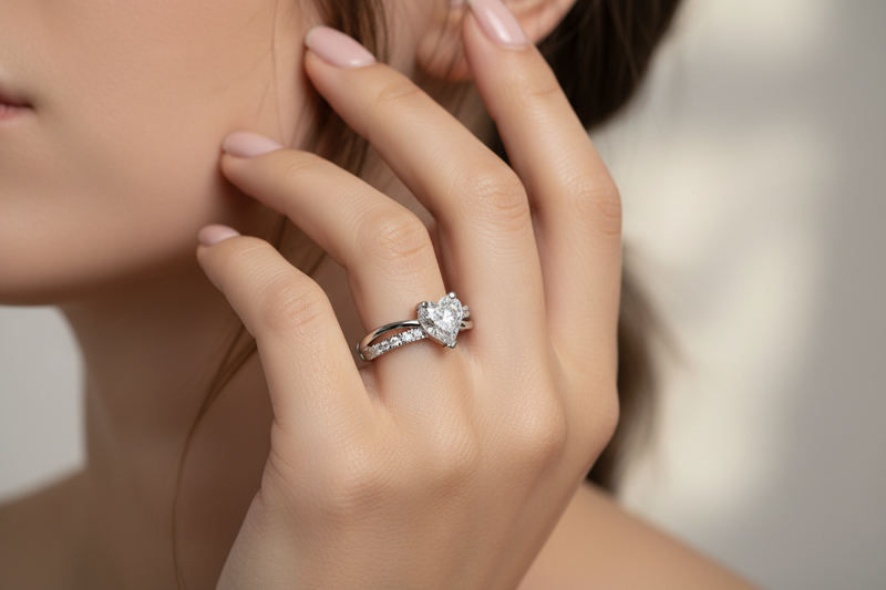 Anello Heart indossato - prospettiva laterale