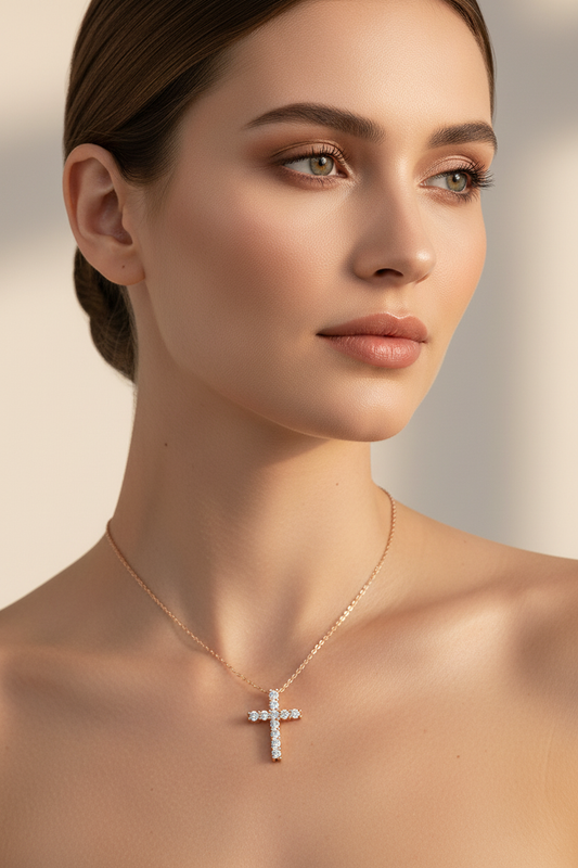 Collana Croce Oro Rosa - Delicata